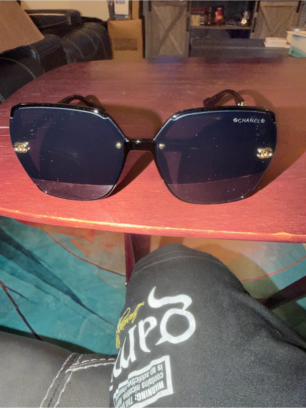 CHANEL Black Hexagonal Oversized Sunglasses
